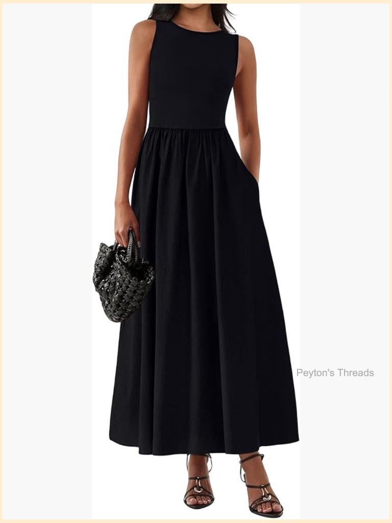 Sleeveless A-Line Maxi Dress With Pockets Flowy Beach Sundress